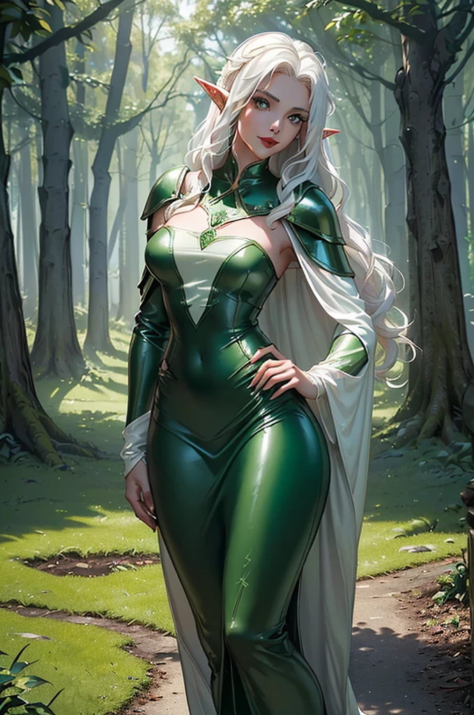 elf, tall, slim, (masterpiece, best_quality, ultra-detailed, immaculate:1.3), epic, illustration, welcoming, 1girl, witch, elf, blue-green hair, twin drills, in the Italian, evergreen desert, by some messy mossy rocks, bombshell hair, pastel silver hair, short hair, holding hands<lora:EnvyElf02:1>