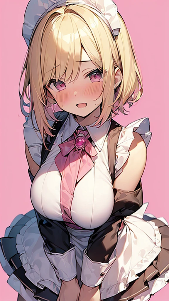 Blonde woman.、Japanese、Berry Short、mash、Bobcut、cute、G Cup、Accentuate your breasts、Maid clothes、Character portrait、cute