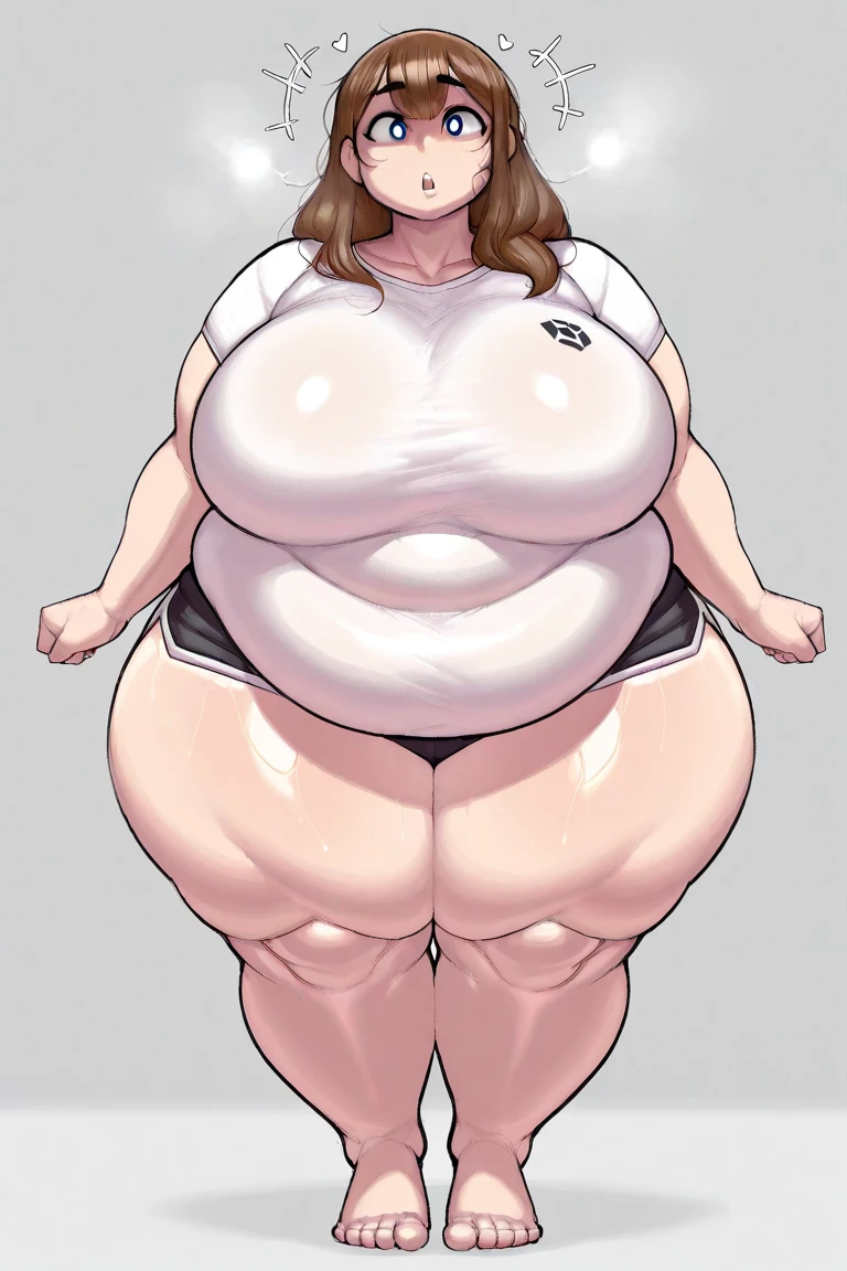 ,Gigantic breasts, big tits, thin waist, Gigantic ass, pussy, thick thighs, bare feet, nude, completely naked, standing