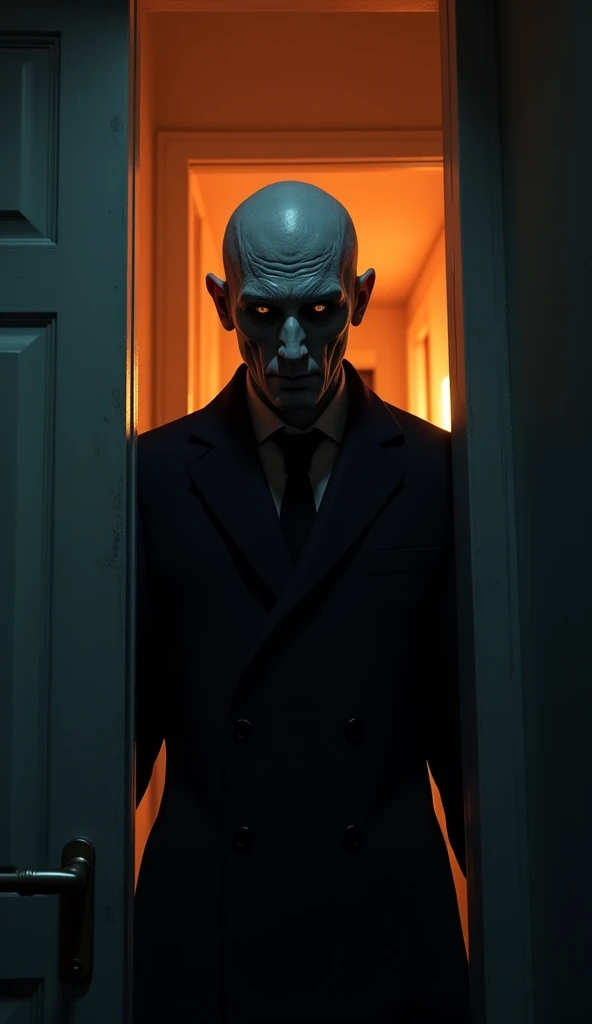 Before a shadow finishes subduing an old man, a mysterious subject with a white mask and spikes on the top of his head appears behind said shadow.
