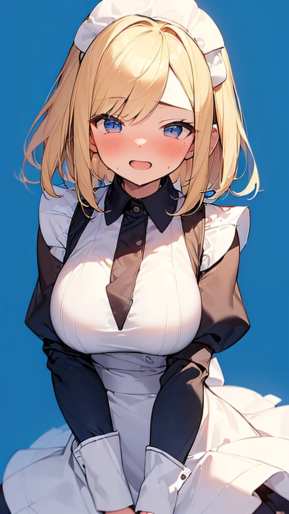 best quality,ultra high res,1girl,solo,upper body,white background,standing,
blonde hair,maid headdress,maid,tall female,(mature female:0.4),blue eyes,smile,naughty face,huge breasts,