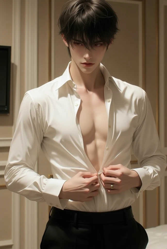 Ultra wide angle,(Full body portrait ), 25year old Saitama is a true masterpiece with masculine beauty, perfect anatomy. When looking into his beautiful eyes, with charming, attractive eyes, his gaze is directed towards towards the viewer, you can clearly see every little detail and every detail. Perfect lines, every little detail on the skin with full chest muscles,Body fitness,Very masculine,Stylish short hair, 8K quality, people are attracted by the confidence radiating from every look , his head has silky hair and his face is drawn in great detail in 8K image quality, the battle in the background, which further increases his confidence.”