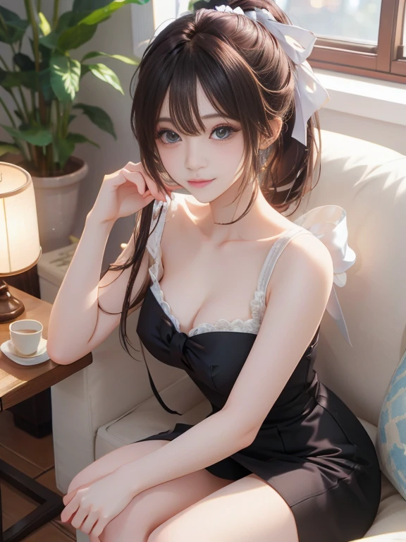 Anime girl in lingerie kneeling on bed，seductive anime girls，beautiful and seductive anime woman，Beautiful anime girls，Anime Barbie with white stockings，beautiful alluring anime teen，smooth anime cg art，beautiful anime woman，anime goddess，Guviz-style artwork，Guviz，Trends on CGSTATION，Güvez on the Pixiv art stage，pink  hair，face red，with open legs，white stockings，Expose the soles of your feet