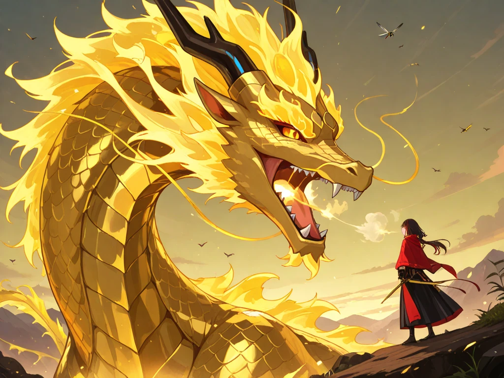 Golden Chinese dragon、Heading to Heaven、White Background、One Head、Sunlit