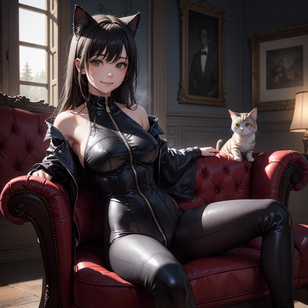 Portrait of Catwoman, anime cat girl, smooth and soft skin, magical big eyes, Beautiful intricate colored hair, Symmetrical, Anime keep your eyes open, beautiful eyes, soft light, Detailed face, author:Xin Haicheng, Liu Stanley, phlegm多phlegm多, phlegm, Rostus, concept art, number, looking at camera, 1 girl,Upper body,Raised sexy