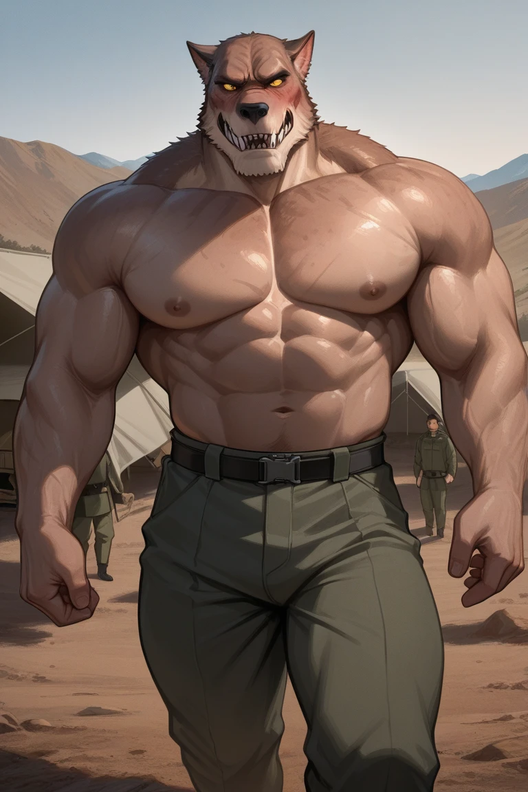 a male android, naked,black lipstick, showing their giant butts super huge and huge thighs, licking a machine gun bored