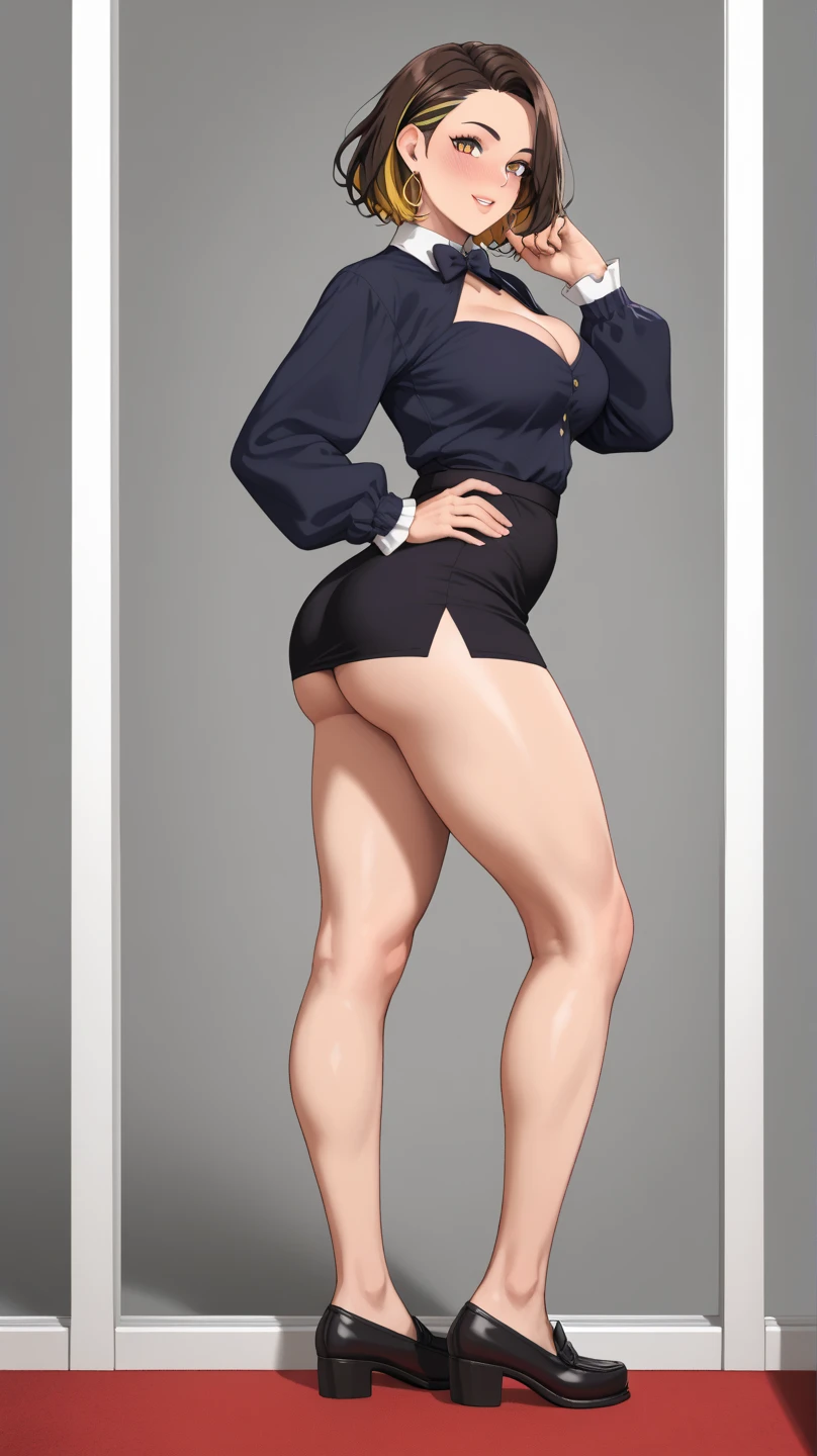 ((masterpiece)),(((Highest quality))),((Reference Sheet, Character Design)), (Very slim:1.4), (Very small ass:1.4), Realistic buttocks, Medium chest,Short Bob, Thin thighs, Long legs,1 Girl,expensive,Long legs,Red Lip Big Wave,Royal Sister Fan,Fashionable clothes,Tight Bottom Skirt,High heels,Outdoor during the day,ウォーキングStreet,Street,Super cool