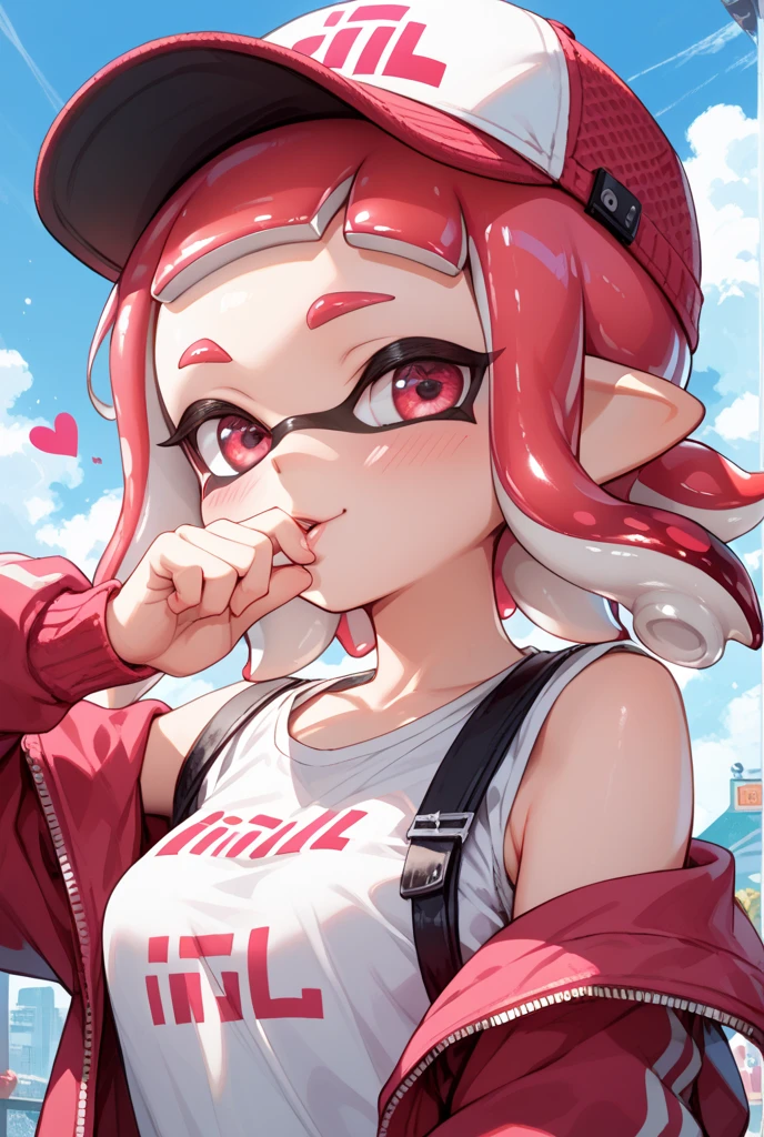 Splatoon Girl、3D anime、From above、close up of face、mouth wide open、Showing throat through mouth、tongue、tongueを突き出す、長いtongue、big breasts、cleavage、wet chest、cheek、Lipstick、