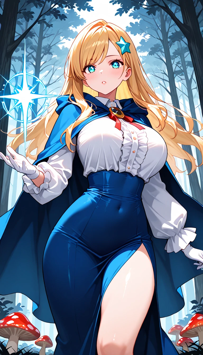 1 girl,masutepiece, Best Quality, hight resolution, Wizard Hat, cleavage, Bare shoulders, Dress, off shoulders,fullmoon、((pantyhose))