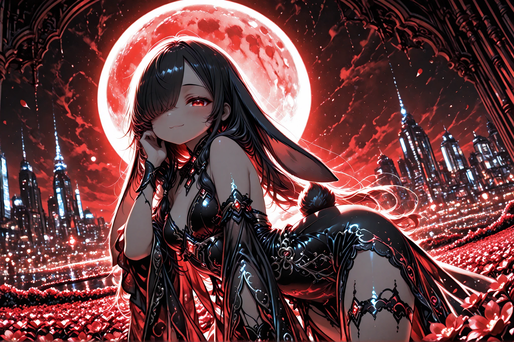 official art, unity 8k wallpaper, ultra detailed, beautiful and aesthetic, masterpiece, best quality, (zentangle, mandala, tangle, entangle), (fractal art:1.3) , 1girl, extremely detailed, dynamic angle, cowboyshot, the most beautiful form of chaos, elegant, a brutalist designed, vivid colours, romanticism, by james jean, roby dwi antono, ross tran, francis bacon, michal mraz, adrian ghenie, petra cortright, gerhard richter, takato yamamoto, ashley wood, atmospheric, ecstasy of musical notes, streaming musical notes visible,[Female Main Character[1 girl in, no smile, sparkling navy orange eyes, (deep glay hair) , big breast, (masutepiece:1.2, Best Quality), (finely detailed beautiful eye: 1.2), (beautifull detailed face), (Best Illumination, extremely delicate and beautiful),  shoulder length hair , collarbone, black dress,]], [background [Deep in the expanses of the universe, The Dark God Awakens, Cthulhu, Ancient ones, With tentacles that make the heart tremble. A being with immeasurable power, Beyond human comprehension, Emerging from the abyss, The Ascension of the Universe. Imbued with grotesque forms and madness, Cthulhu, Great Old One, There is a planet in the middle, tentacles in universe, lovecraftian inspiration, Lovecraftian cosmic fear, lovecraftian hellscape, fantasy and cosmic horror movie, Lovecraftian atmosphere, lovecraftian, a planet in open space, ]]