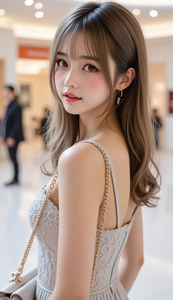Best quality, 8k, ,Masterpiece :1.3)), facing viewer,((full body1.2)) ,pretty woman, wide shot ,1girl, , , , , brown hair , bangs,ultra-detailed face, highly detailed lips, detailed eyes, double eyelid
