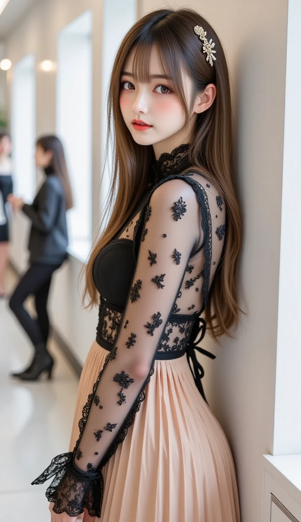 Kasumi, brown eyes, (best quality, ultra-detailed), (realistic:1.37), beautiful and detailed face, ultra-realistic texture, delicate face, delicate body, red lipstick, bright colors. High definition, 8K, well defined legs