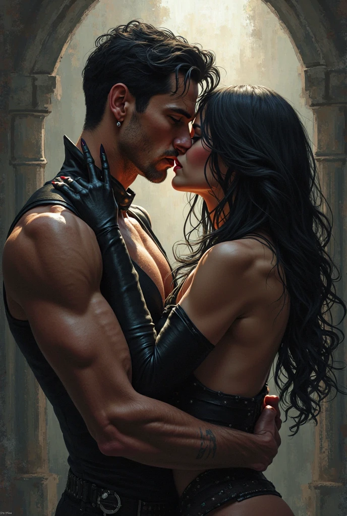One Handsome short-haired tall huge barbarian beefy muscular Chad in center-of-composition hugging five beautiful bitches tackling him and touching him and feeling him and snuggling him,  dressed like goth punk witches, perfect bodies with nice asses, women: very long flowing hair, flowers in hair, seductive, tattoos, ornate materials, jewelry, 8k photography, raytracing, photorealistic, masterpiece, in love, grins, perfect faces, Flirtatious, setting: a decorated dark neon Halloween  in a fancy castle, dark except for candle light, harem, watercolor, racially diverse, kissing each other, adoration, worship, IF ONE PERSON IN THE PICTURE IS A MAN THEN THE REST MUST BE WOMEN