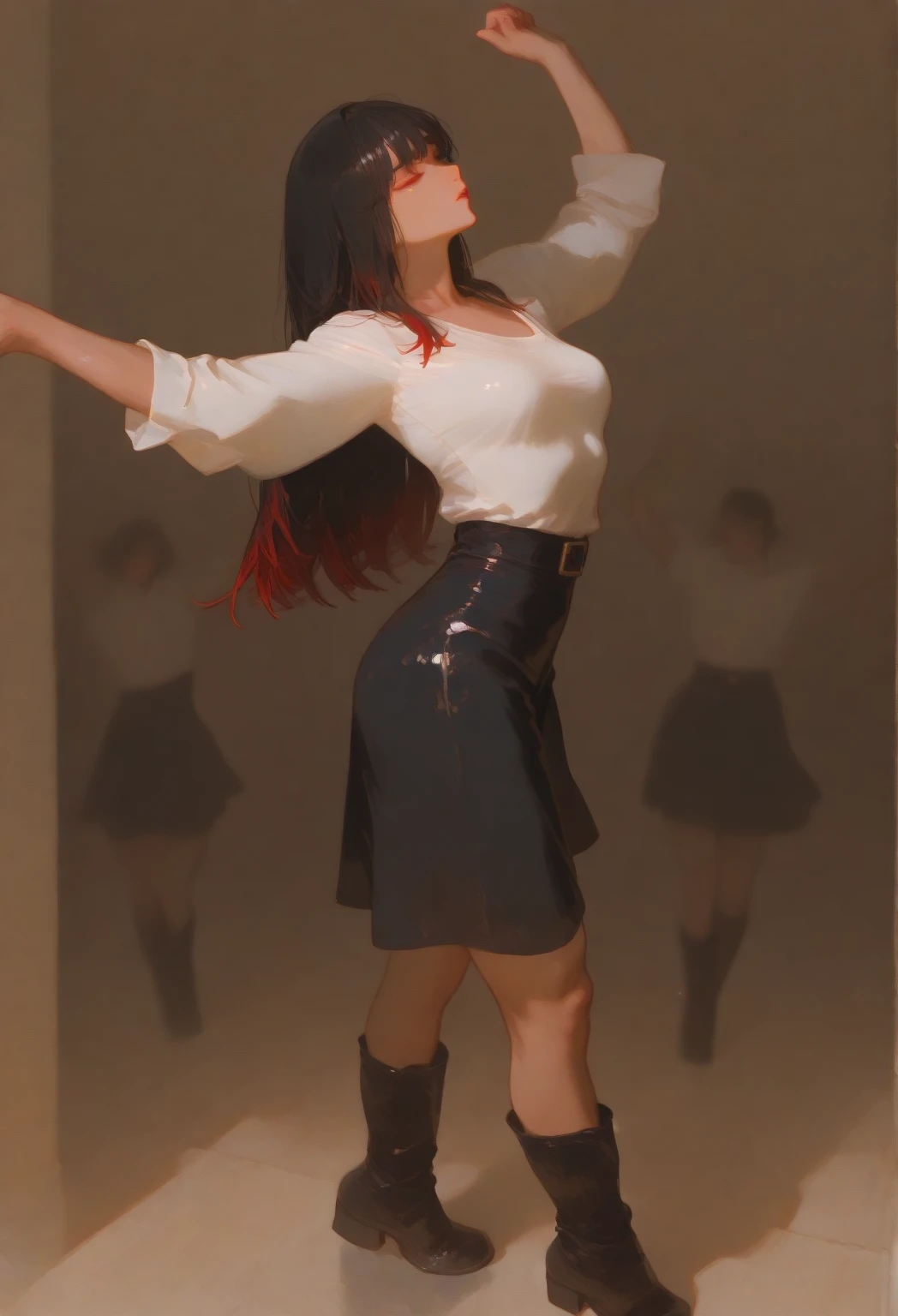 Two-dimensional girl lifts her skirt to reveal her panties