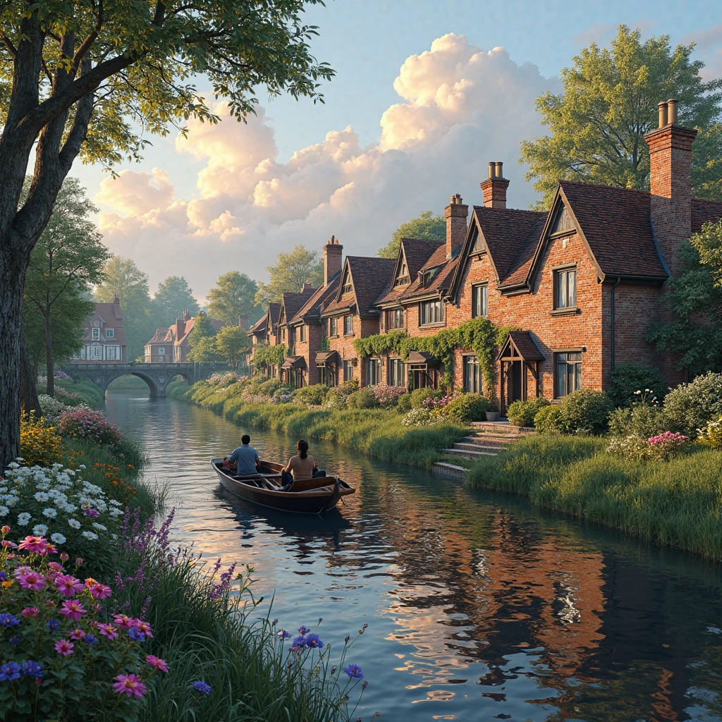 “A picturesque riverside village with charming, (ultra clear brick ...