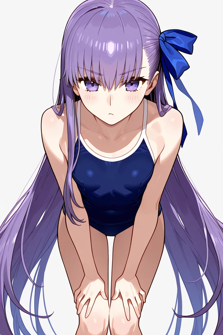masterpiece, Best quality, 1 Girl, purple hair, long hair, eye patch, Purple eyes, in a swimsuit,
