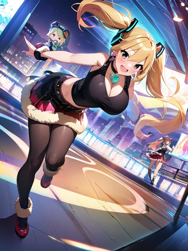 An ultrarealistic selfie of a skater girl, (petite, flat chest, small breasts, long blonde hair, cocky grin), skating alongside busy street, by sandra chevrier and greg rutkowski and wlop, bright light, digital art, highly detailed, fine detail, intricate, ornate, complex, octane render, unreal engine, photorealistic, 8k, 16k,
