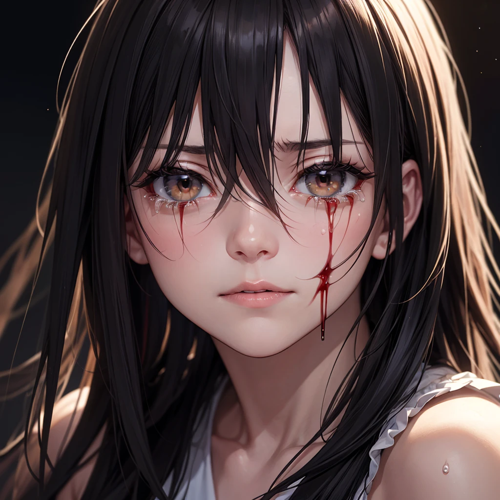 Masterpiece, high definition, high quality, detailed face, detailed body rendering, 1girl 1 year old covered in blood on the ground