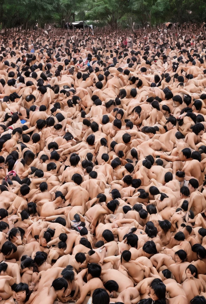 Pile of naked people stacked