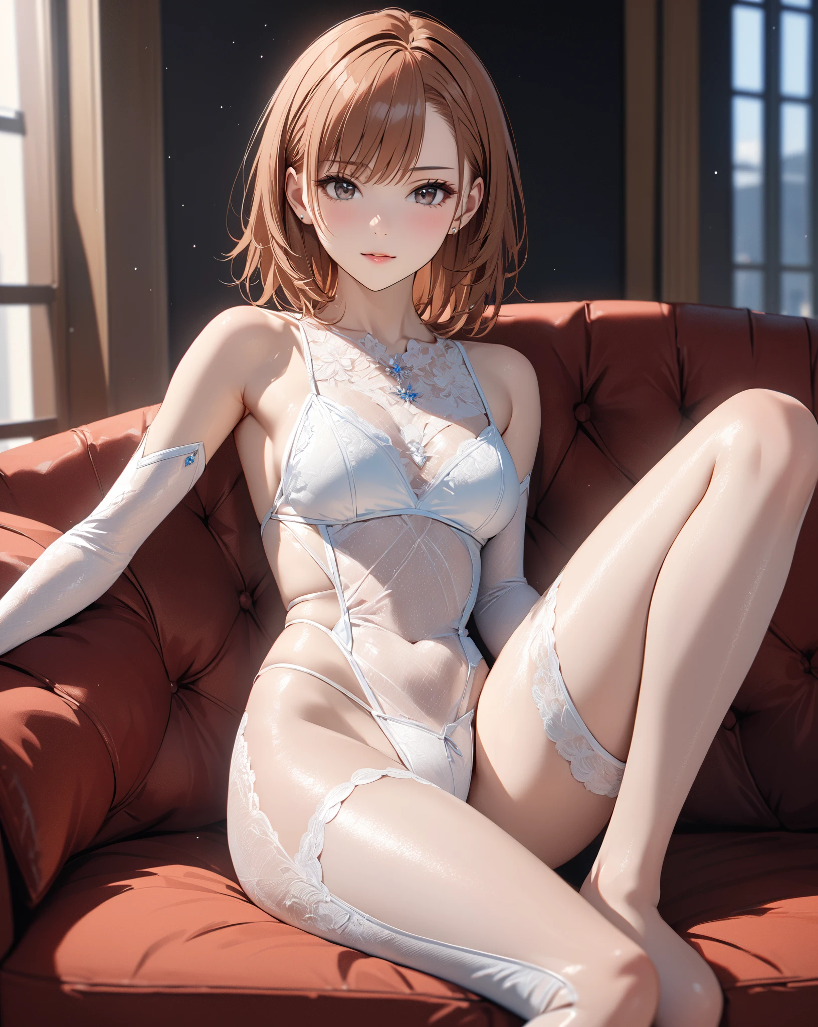 Best quality, masterpiece, high resolution, Chinese door opening, 1girl, large body, sexy extreme, light as gauze (see-through), large openwork see-through, beautiful and delicate face, (body of desire) Perfect slim body (nipple slip: 0.5), perfect snow white skin (night) --auto