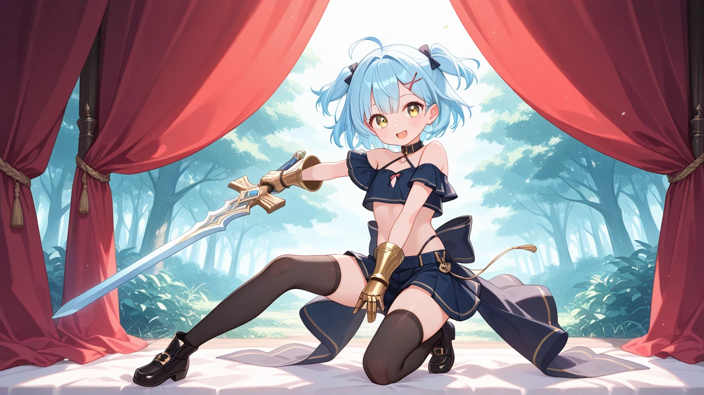 subaruha, 1girl, solo, wings, detached collar, brooch, crop top, puffy short sleeves, detached sleeves, long skirt, (honeycomb background), honeycomb (pattern), midriff, axe, cleavage, holding weapon, closed mouth <lora:subaruha_V2-10:0.7>