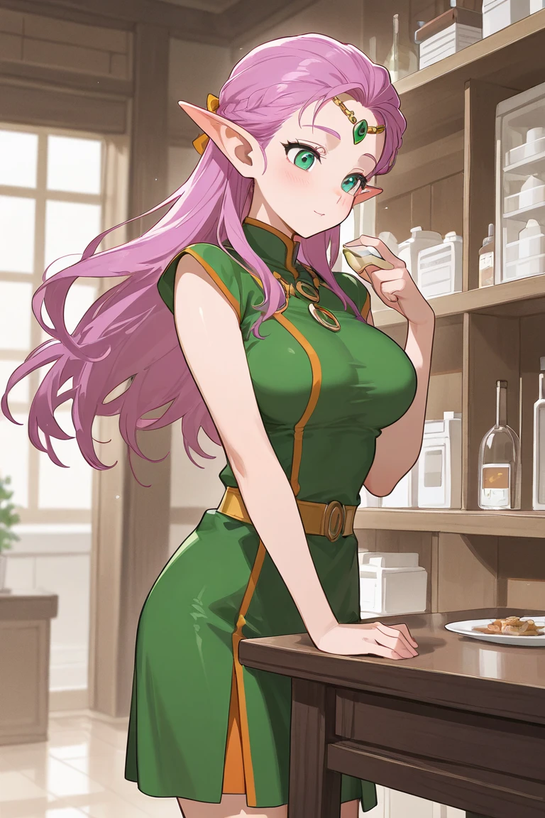 (masterpiece, best quality), intricate details,
<lora:ceres_fauna_v30:0.8> 1girl, ceres_fauna, antlers, (green hair, yellow eyes:1.4)
<lora:breast_milk_latte:0.8> breast milk latte, naked apron, green apron, nude,