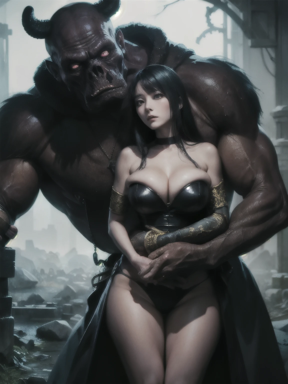 (best quality, masterpiece, uncensored, high quality, ultra detailed, extremely detailed CG, beautiful face, beautiful eyes, beautiful hair), solo, (1girl:black eyes, (((gradient hair, hair intakes, Short Bangs, low twintails)))), (((((tabard, collar))))), (((((extremely awesome detailed deep-silky-healthy-lackwarm-foundational-baby face))))), nsfw, pussy, skindantation, hiqcgbody,(gleaming skin), (outdoors, alley:1.2), masterpiece,best quality,(size difference:1.4),(huge male necromancer,(monster:1.3),vampire standing:1.3), meatshield style and (1girl) and (monster sex), motion lines,(suspension,reverse suspended congress),(absurd stomach bulge), collar, chain,cum, penis, tears, pointy breasts, nipples,large insertion,teeth, bound, bdsm,rolling eyes, vaginal,bondage,navel, tongue, open mouth, crying with eyes open, pussy, ahegao, tongue out, spread legs, (legs up),restrained, testicles,fucked silly, cuffs, nude, black collar,veins,arms up, (eerie atmosphere, horror theme), suspenders, (extremely awesom e detailed and ribbon:1.3),(extremely awesome detailed deep-silky-healthy-lackwarm-foundational-soft-skin:1.1), (extremely awesome detailed gleaming skin), (extremely awesome detailed pretty face, extremely awesome detailed eyes, extremely awesome detailed shiny hair:1.2), (embarrassed, closed mouth:1.4), extremely awesome detailed dynamic lighting, extremely awesome detailed caustic, extremely awesome detailed deep shadows,(best quality, highres, absurdres, extremely awesome detailed CG unity 8K HDR wallpaper, perfect anatomy:1.1),(extremely awesome detailed realistic, extremely awesome detailed 3d:1.0)