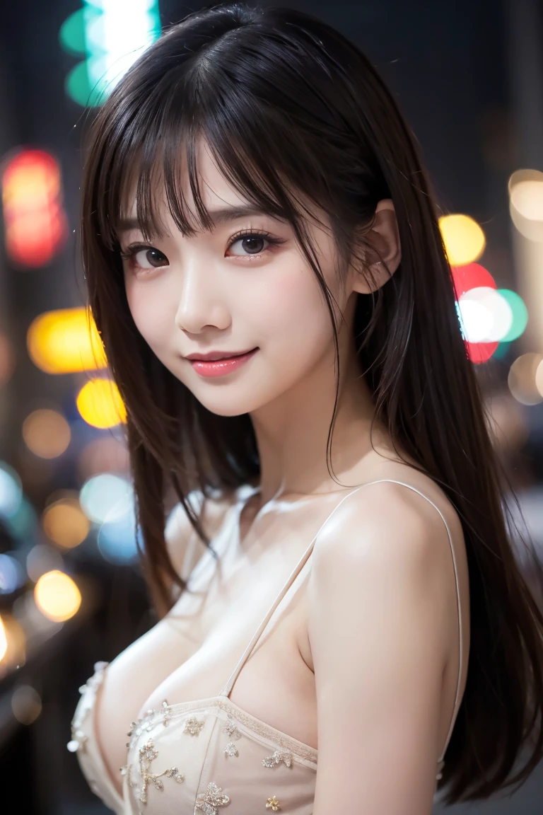 (highest quality, 32k, High resolution, masterpiece:1.5, ), marimo_jet, Impressive photographs in abstract style, Evokes a sense of calming serenity and elusive beauty, Very Rich emotional expression, Have a rich imagination, Beautiful Japanese Girl, whole bodyフルショット, Very beautiful face, Shiny black hair, Shiny, super long, straight silk hair, Asymmetrical bangs, Hair between the eyes, Beautiful thin and fine eyebrows, Magical big eyes, Moist black eyes, Smooth and clear white skin, Pale pink detailed lips, Natural Makeup, Rich emotional expression, Overflowing Motherhood, With love, (A kind smile:1.4), (Black silk dress:1.2), High resolutionの美しい太もも, (whole body:1.3), The rooftop of the tallest building, city illumination, Detailed full moon and starry sky, Beautiful moonlight, Professional Lighting, Professional Photographer, Professional Model