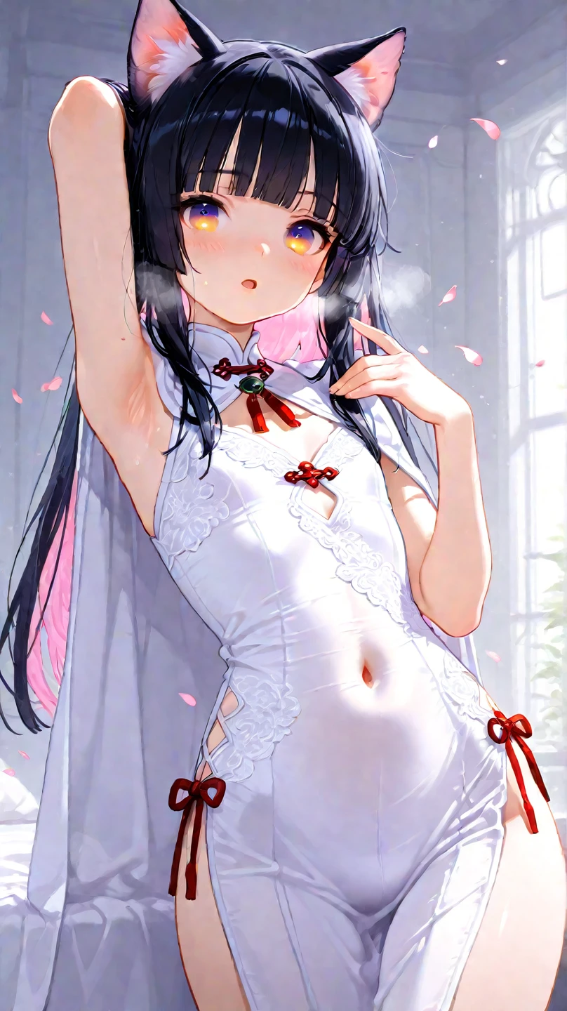 4K,High resolution, (Highly detailed CG,8k,wallpaper)、One five-year-old ,((Young Girl)),((Lori)),(Delicate and slim body),(low length),(Clean detailed eyes,smile),(Beautiful and large breasts),(nsfw,(naked)、Beautiful and trimmed pussy,Standing posture,Spread your legs,(No clothes)),(Black Hair,Pink inner color hair),grassland