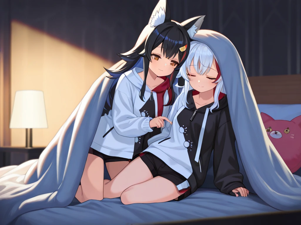 (Printed Polaroid Photo\(3females および3人の女の子 cute,cute,cute Small wolf ears Small wolf ears Small wolf ears White shorts Brown short Black short Petite Petite Petite She has big breasts She has big breasts She has big breasts first round first round first round ((pajamas pajamas pajamas)) Background is inside the bed