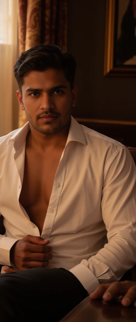Indian(man) ,nsfw,masterpiece, detailed features, bookeh ,,detailed features, detailed eyes,face,,y expression ,(extremely gorgeous face )and black hair, Surrealism, lens flare, overexposure, depth of field, cinematic lightingwide shot, 8k, award winning,hom (he is an extremely popular and stylish guy 1.5)