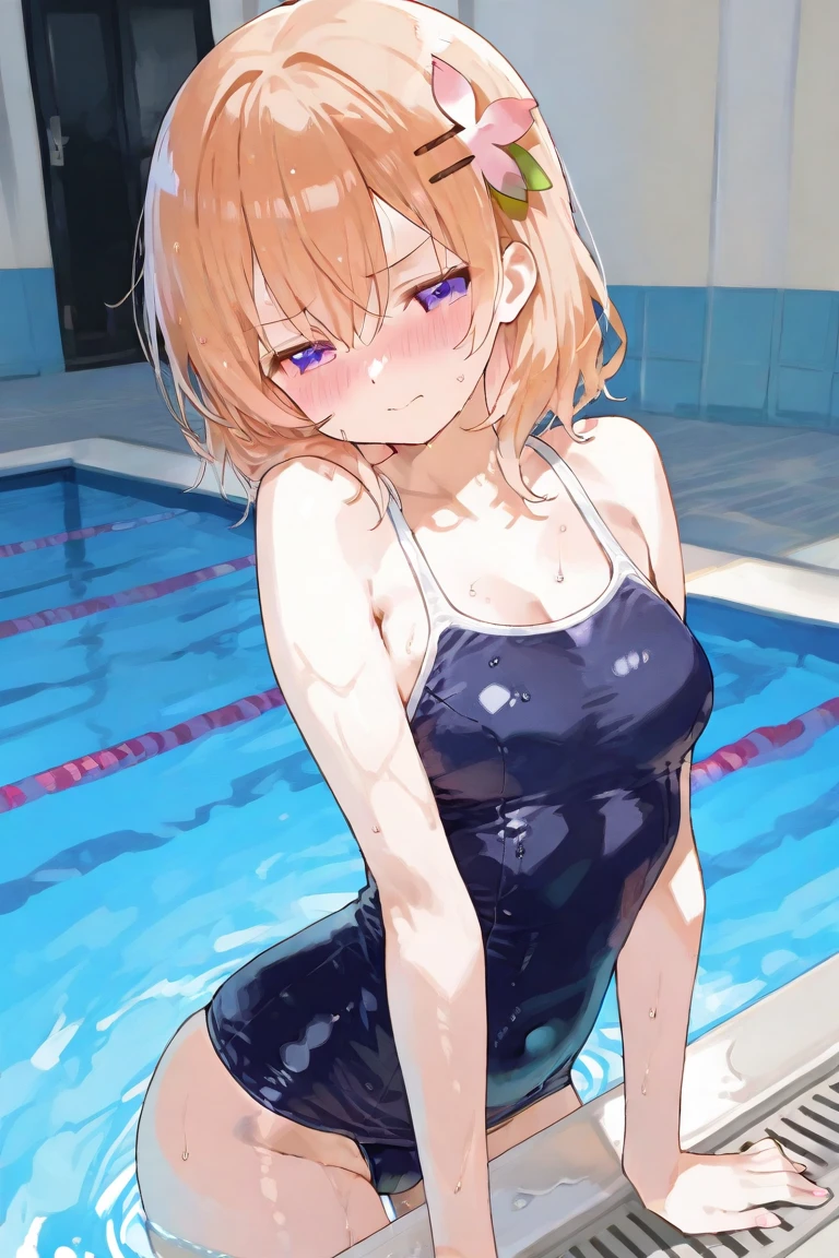 Random Swimsuit、Swimsuits in random colors、Random pose、、Acme Face、Random pose、, Pale red eyes、Semi-long hair、Chestnut Hair、Sandy Beach、、、nsfw、Highest quality、1 girl、solo、Ocean、Sexy pose、Random pose、Blushing、wet、Embarrassed、I can see half of my 、、One Piece Swimwear、(Strap slip:1.3)、Swimsuits in random colors、Swimwear