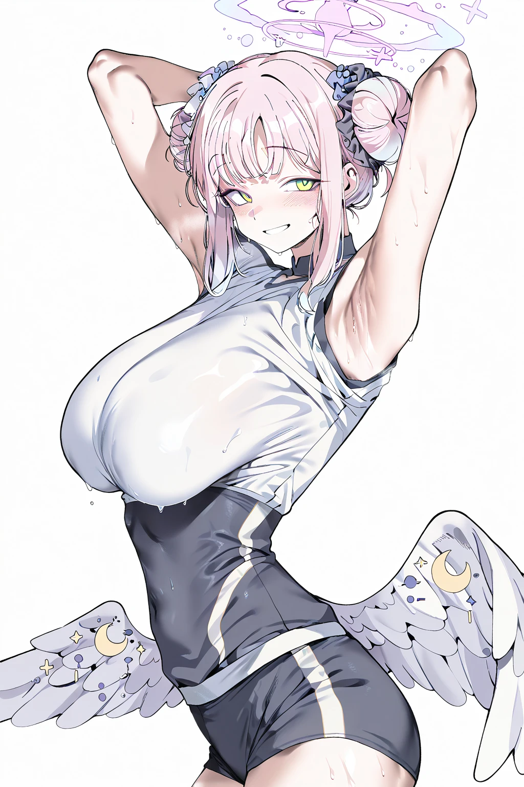 ((masterpiece)), (Highest quality、32k), (Simple style), hentai, Dark skinned slutty girl,Lewd,Completely naked,favorite,cute,Sexual Desire Ghost, Big Breasts,Purple Hair,Bobcut, ((Vaginal sex with a man that makes her breasts bounce violently:1.5)),Cowgirl Sex,Bounce and shake wildly,Sex like hitting,Breast shaking,Off-the-shoulder sleeveless T-shirt, Vibrant breasts, {{The chief&#39;s daughter is rescued by a man, and at night, while he is fast asleep after taking a sleeping pill, she straddles him and has vaginal sex with him, hoping to get his sperm.}}, The background is inside the hut, NSFW