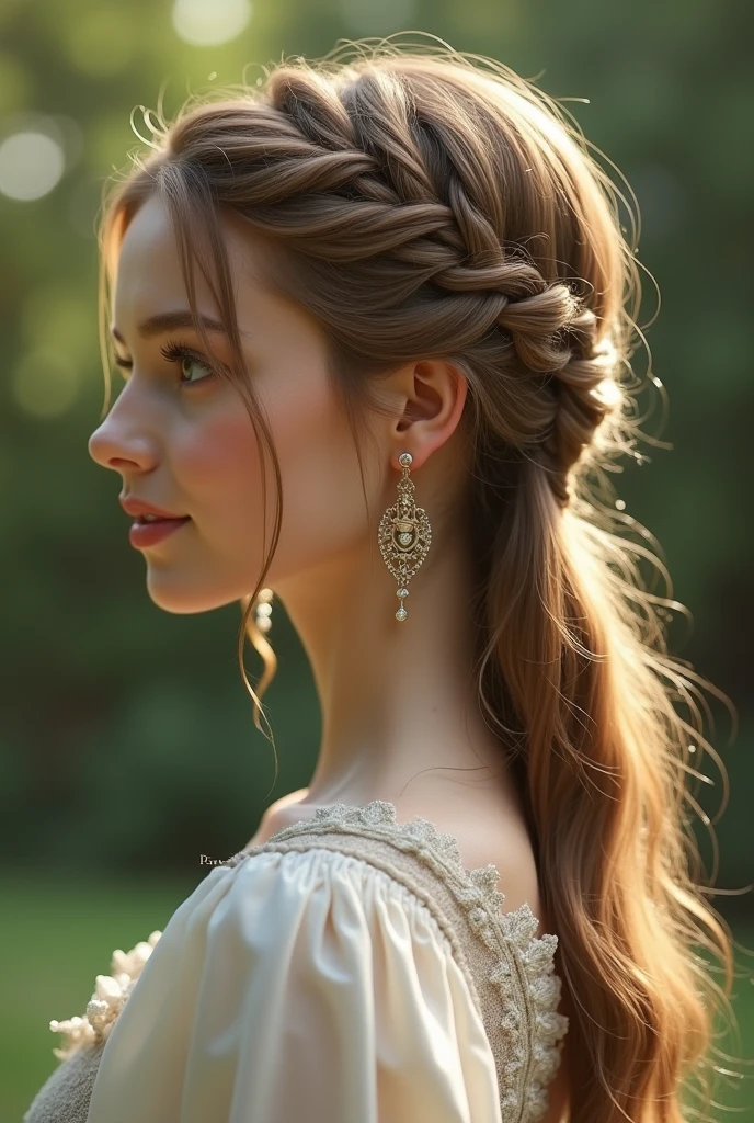 portrait photo of <lora:BrandyGordon_v2.1-000006:.9> BrandyGordon, focus on smiling face, wearing victorian clothing , her hair is styled as tousled layers,