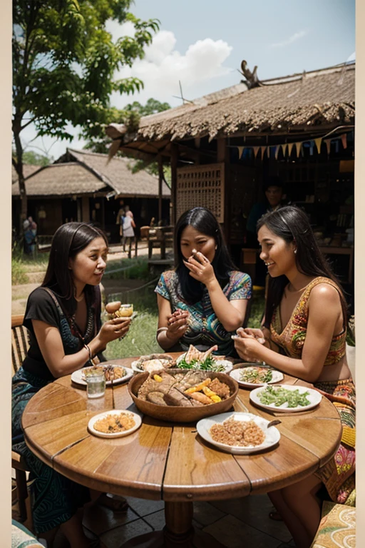 Three women sitting in the field making tapioca, um homem chegando apressado montado em seu cavalo chamando por uma delas --auto --s2
