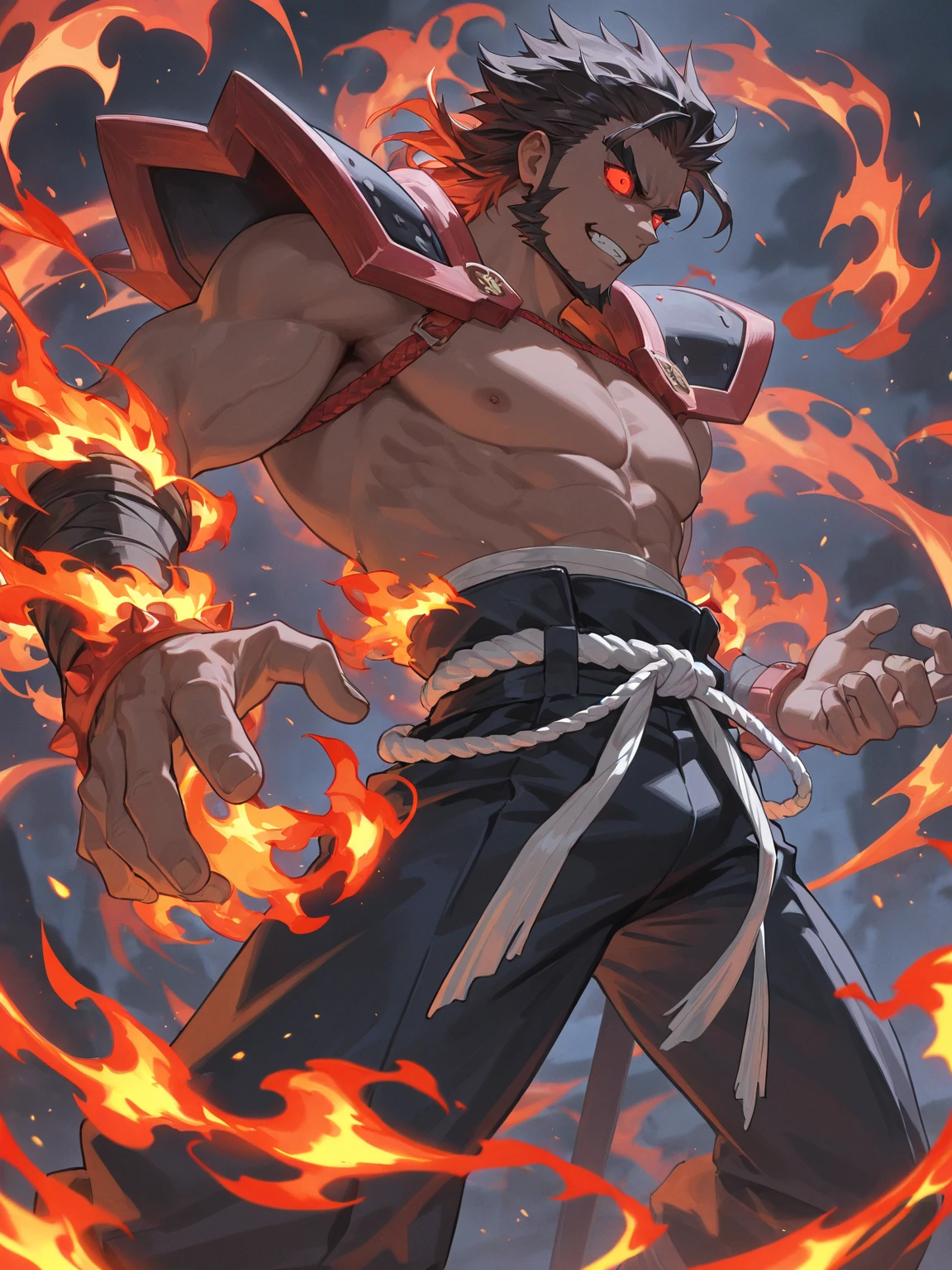 Teen, male, Japanese Background, Demon, Demon Skin, muscular
