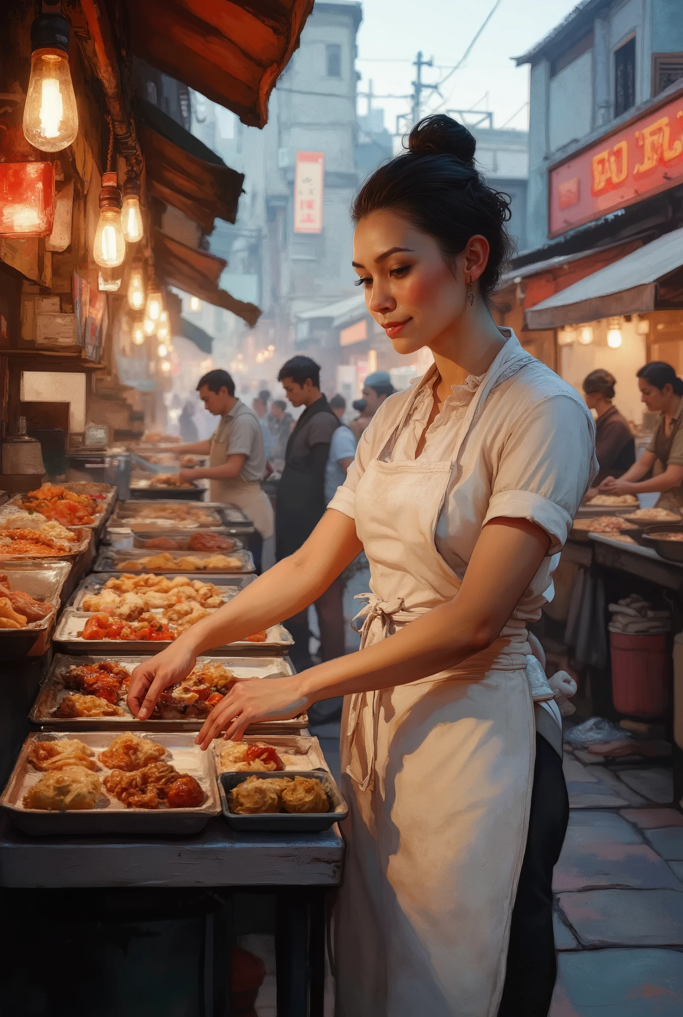 
((masterpiece、Highest quality))、Beautiful girls gather.、Girl in summer clothes、(Detailed and cute face:1.3)、(Poor conditions、Dim and unsanitary、Crumbling underground shopping mall、Showa Retro、屋台のdiet店、Cooking、drinking alcohol.)、stage、sewage、Dirty shop、street vendors、Unsanitary and abandoned city、smile、diet、Poor person々