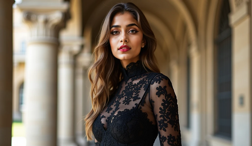 Realistic photo, 8k, clear photo, beautiful european girl, young girl, long hair, curly hair, curly raven hair, big eyes, hazel eyes, long eyelashes, thick eyelashes, beautiful eyes, black, bold beauty, , formal black suit, silk, black, business suit, neon, day, neon, office, city, wet, close-up,