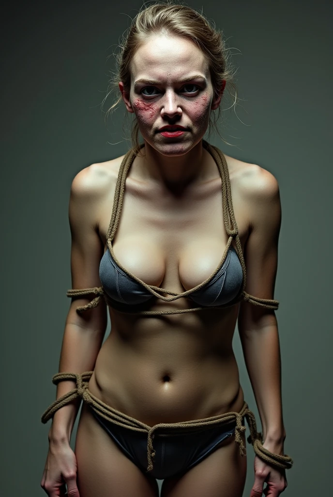 A man in a bikini with a woman's body. Screaming