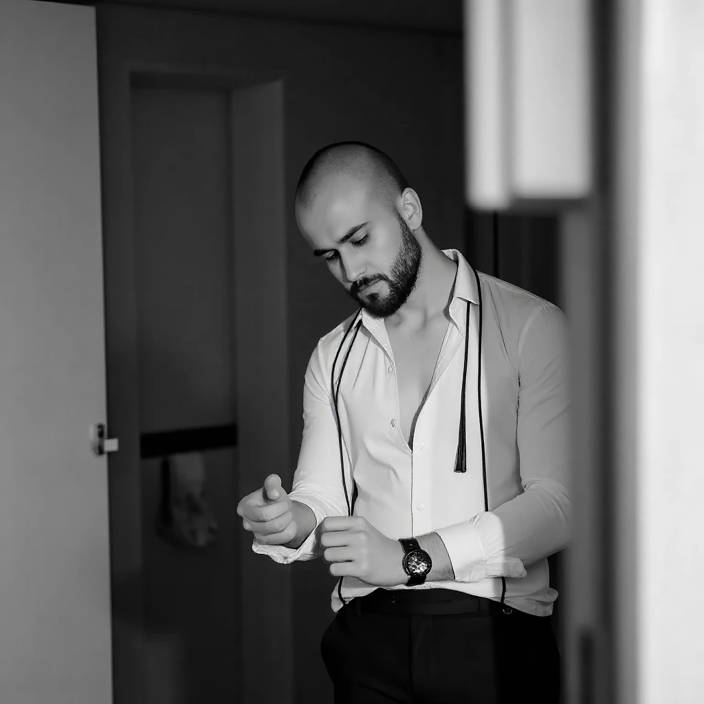 I want you to imagine a tall man who is on his knees and is wearing sexy clothes., a maid's outfit.