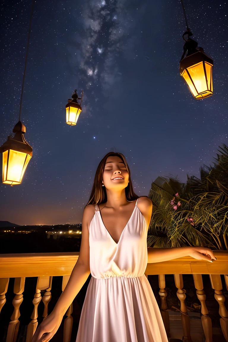 woman、Swimwear、Looking up、Night Sky、room 、