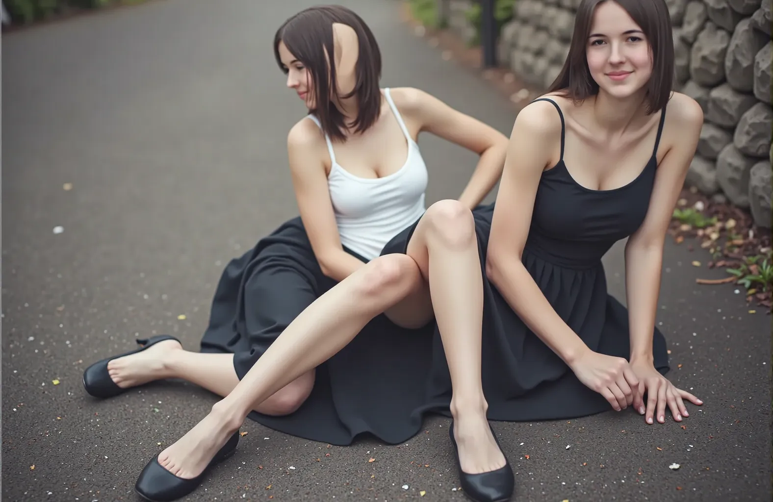 Arafed Woman sitting on steps with legs crossed, John shouted, Alina Ivánchenko, Anna Nikonova aka New Milkmaid, perfectly prepared, chloe bennet, Dasha Taran, nodded, pretty face with arms and legs, Portrait of Sophie Mudd, nice legs, nice legs, huge legs towering over you, toned legs