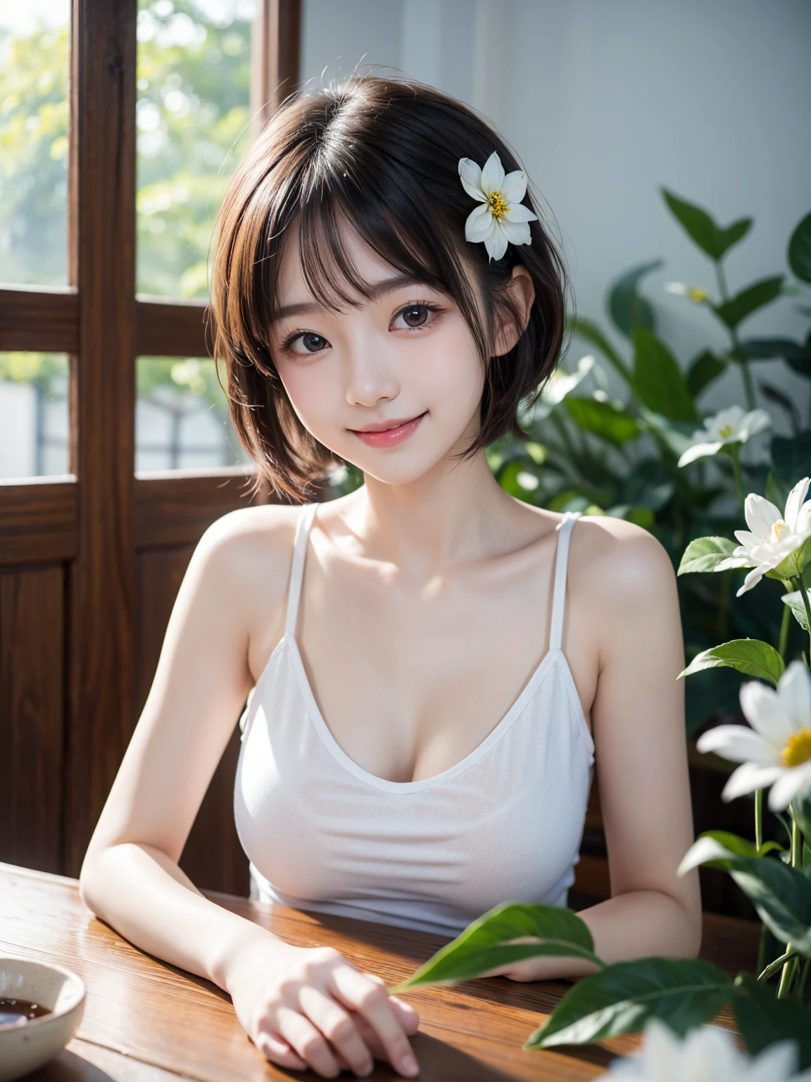 Non-NSFW、Realistic、Highest quality、Highest quality、masterpiece、Ultra-high resolution、RAW Photos、Realistic、Bright lighting、Face Light、Smooth Professional Lighting、Looking into the camera、alone、Adult female、Beautiful woman、Super Beauty、Realistic肌、Moisturized Skin、Realistic eyes and faces、Perfect model body shape、Beautiful Eyes、Big eyes、Inconspicuous tear bags、slim、No bra、Beautiful fingers、Very short hair、Brown Hair、Iris、Looks happy、(Both ears are hidden by hair), (Cotton crop halter top:1.4),(pencil skirt:1.2),In the city, Small Ass, (Large Breasts:1.1),(Venus' Nipples:1.2), A konigsreuter、Sexy Random Poses,(standing:1.1),(from behind:1.6)