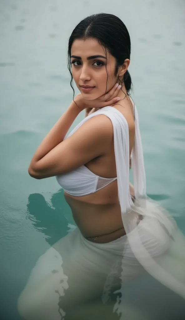 Wet white saree wet boobs