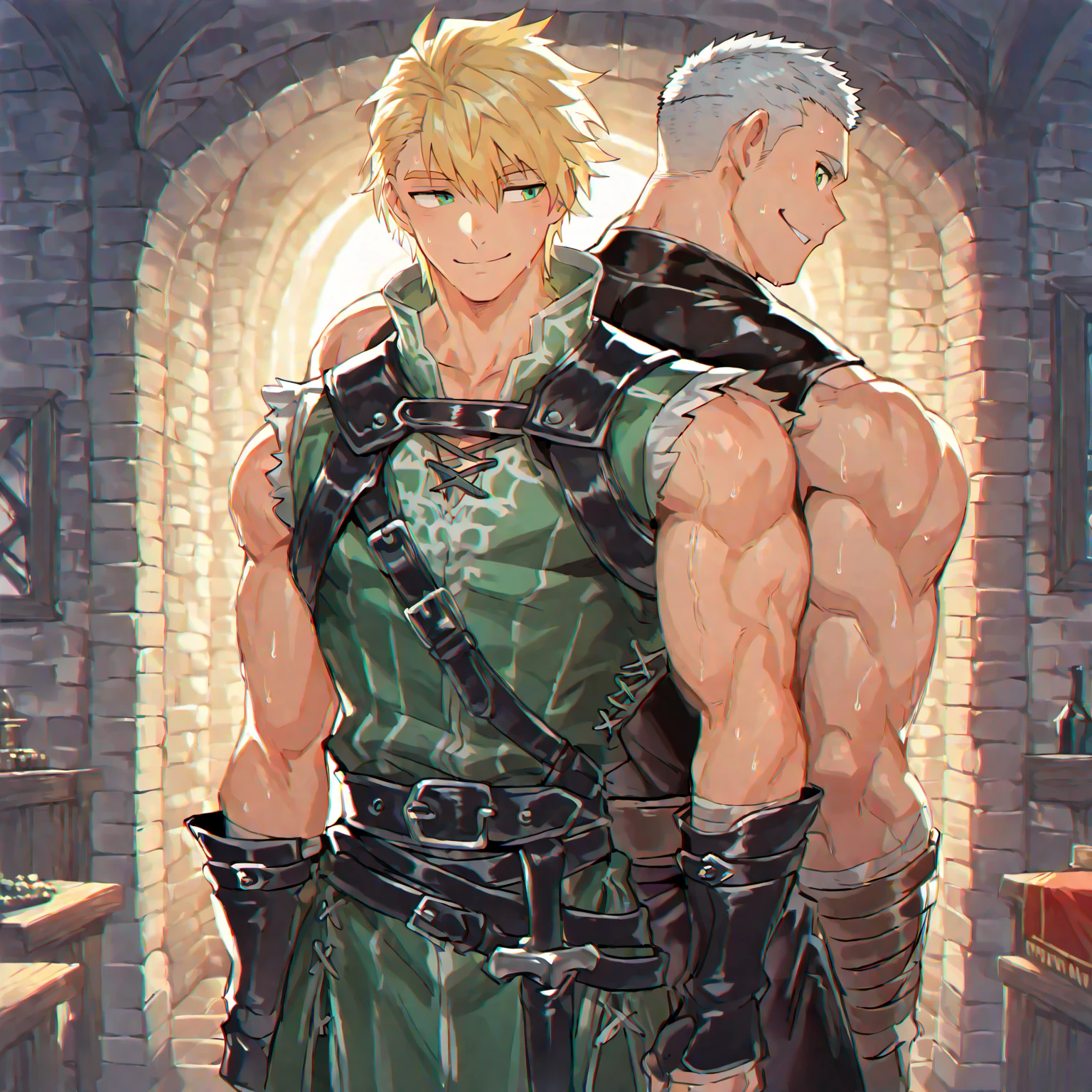 ((A young adult blond male with huge manly sagging pecs wearing erotic breast curtain mini dress)), he is posing seductively bystanders watching him, NSFW, yaoi, hentai, porn, (his penis is erect and lifting through curtain dress), (artstyle inspired by nucarnival), very erotic shot, visible testicles, he is posing seductively, hardcore sex with orc, (((a green monstrous orc is holding blond male hostage they have hardcore sex)))