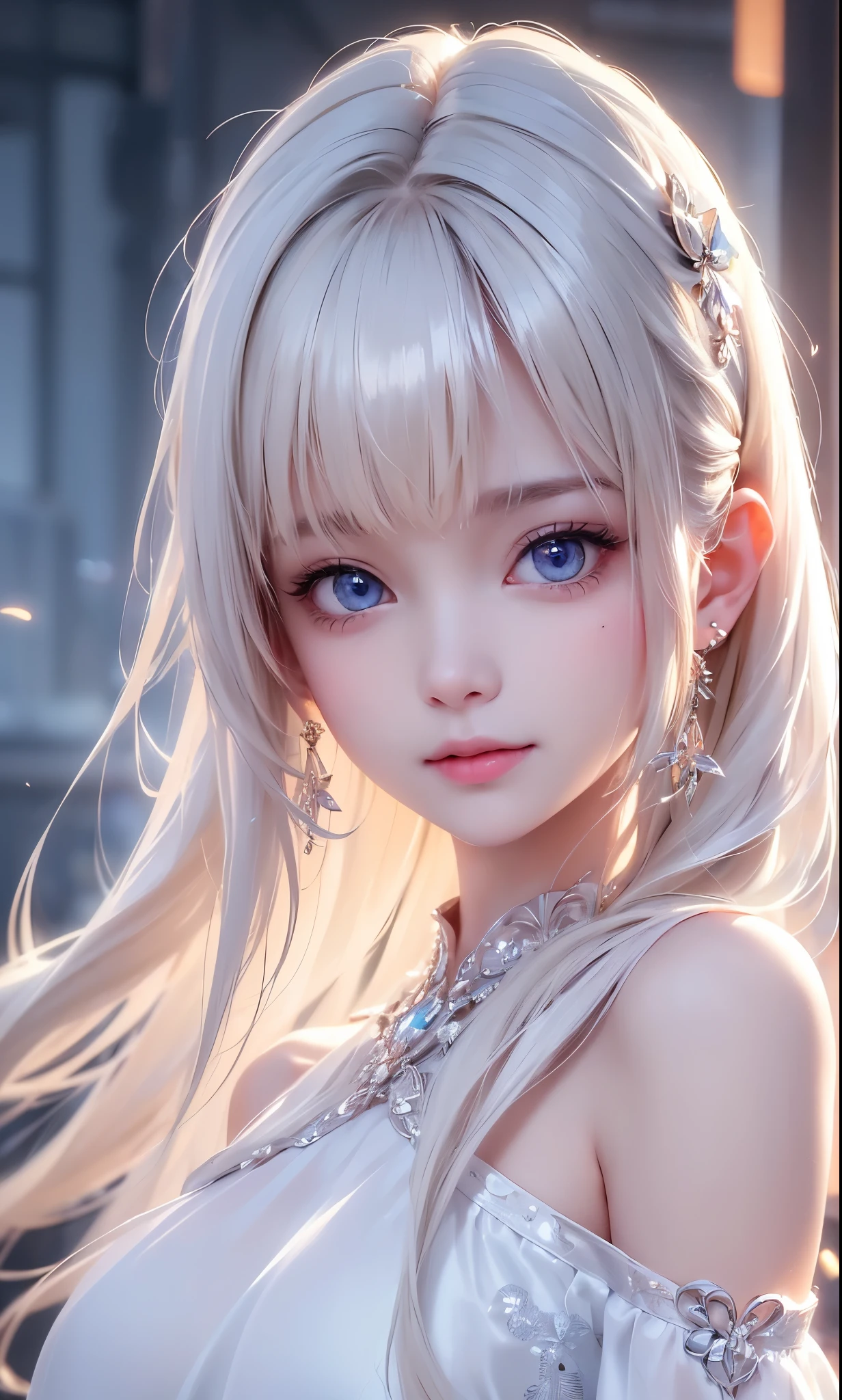 best quality, 32k, RAW photo, incredibly absurdres, extremely detailed, delicate texture, bust up of a beautiful woman with a sad expression looking back, many seven-colored light particles bursting in the fog, fantastic and mysterious