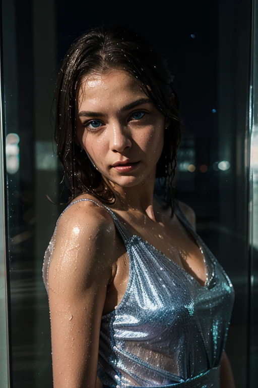 incredibly breathtaking picture characterized by exceptional surrealism and artistic appeal, (full body, low-key, sharp focus on subject, intricate environment scenery:1.1), sophisticated ([spanish:african:0.62]:1.3) 21yo woman with (perfect feminine anatomy:1.1) and (natural skin pigment:1.1), holographic projection of a translucent semi-transparent bedroom, hologram, depth, optical illusion, hologram background, ethereal fantasy concept art, lovecraftian horror, A woman Android in a Post apocalyptic carnival mask with (playful expression:1.175) (looking to side:0.85) (wearing white see-through negligee made of mother-of-pearl fabric:0.45), [ (anatomically correct feminine eyes:1.4) : (big eyes with ideally round cornea:1.5)  :12], intricate vegetables made of light particles, bedroom, cozy, view from CR1 rainy zen garden, rainy, immersive captivating scene, awarded breathtaking masterpiece, (perfect feminine anatomy, perfect proportions, Perfect Hands:1.175), Sweeping cinematic lens flares, (ultra crisp details:1.15), (f_stop 2.8), (Carl Zeiss lens), flawlessly photographed, analog photo, high quality, (artstation, 8k:0.6), (red-gold-black:0.7)