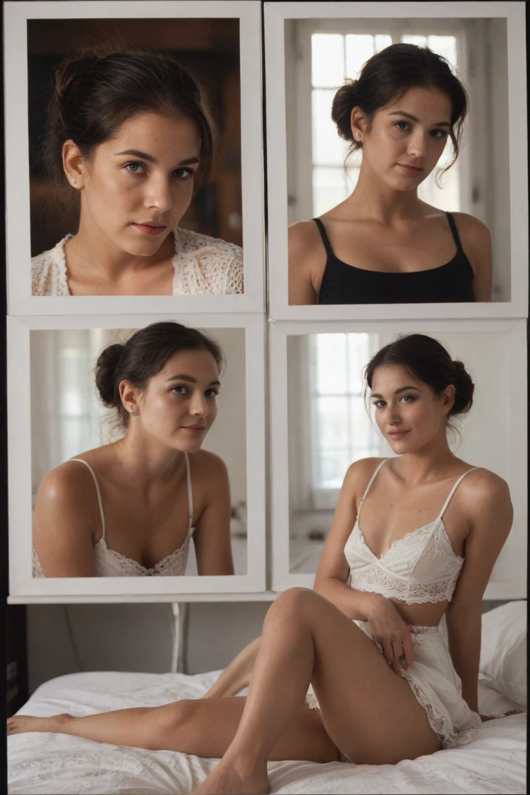 score_9, score_8_up, score_7_up, score_6_up, source_real, raw, photo, realistic, Surreal. portrait. 3 beautiful look. black hair. 3 beautiful girl with friends. multiple girls. 3 girls standing open leg. in office desk. plunge bra. tight skirt. nsfw. silk bra. open cup bra. black hairs. bright background. film photography aesthetic, 25 years old woman, gazing upward, expression of contemplation, delicate facial features, soft natural lighting highlights cheekbones, eyes, and lips, warm skin tones against a dark backdrop, subtle interplay of shadow and light, high-contrast photography, hint of traditional film grain texture, fine details in the eyes and skin, minimalist aesthetic, no visible accessories, natural makeup, a moment captured mid-thought or mid-reverie, emotional depth conveyed through upward gaze and slightly parted lips, slight sheen on skin suggests warmth or humidity.