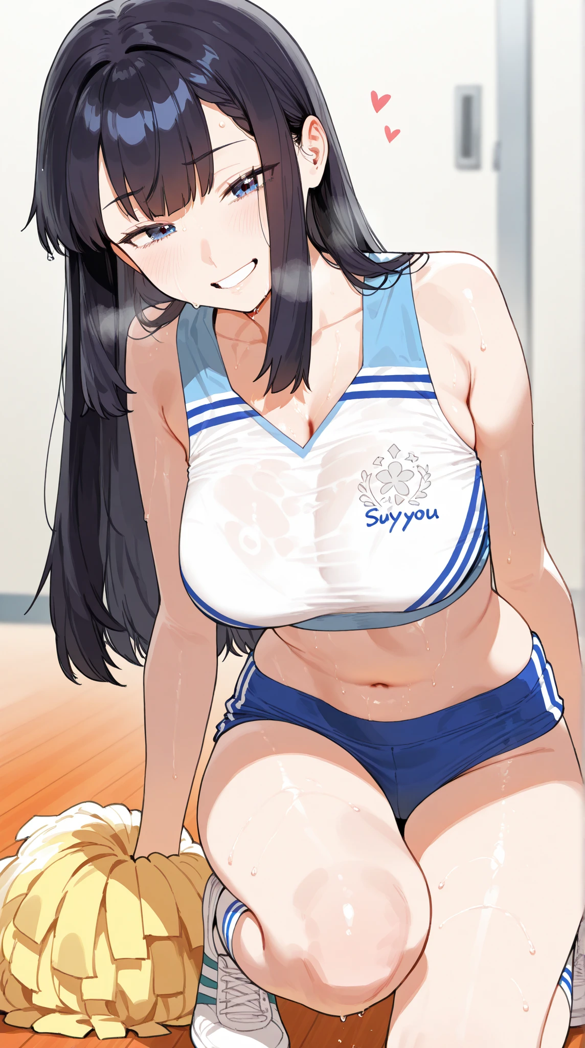 School Swimsuit , sport Swimsuit , Bunny headband , futon , mattress , Twin tails , bed, bigbreasts, , black hair, name tag, Photorealistic perfect face,looking at viewer,Spread your legs,((Innocent and Cute girl:1.3)), (focus on face),