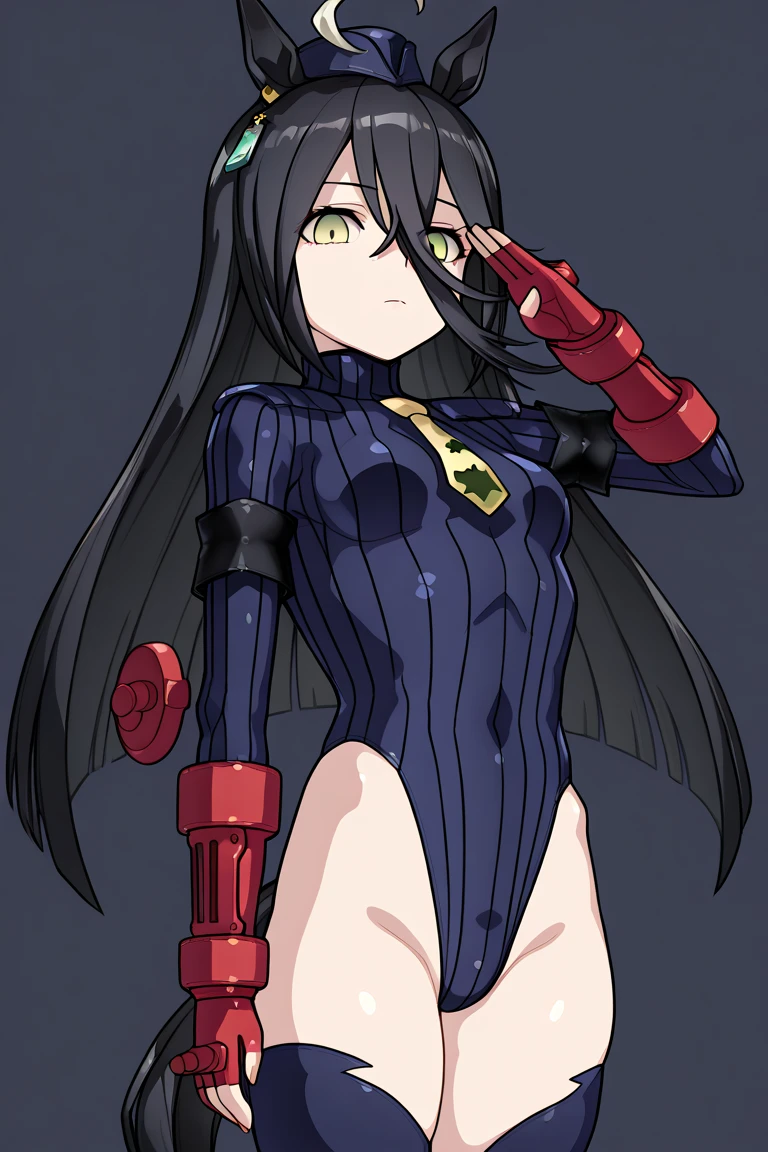 1 girl,NSFW,manhattan cafe ,(Uma Musume),clavicle, absurd, brainwashing,Combatant, empty eyes,((purple glowing eyes 1.5)), huge breasts , No expression, emotions removed,(black shadaloo suit),look away , whole body shape, ((stand up, salute)),(highest quality、4k、8K、High resolution、must have:1.2)、Super detailed、(reality、It's realistic、realistic:1.37)、ticker、hyper hd、studio lighting、ultra definition paint、sharp focus、Physically based rendering、extreme details、Professional specifications、vibrancy and color、blurry、sports portrait、landscape、horror style、anime big breasts、SF、photograph、concept artist、five fingers, perfect body, {{{masterpiece}}}, {{{highest quality}}}, {{Super detailed}}, {shape}, {{very delicate and beautiful}},Improved cost performance、all roles、Canon 5D MK4でphotograph、photograph,